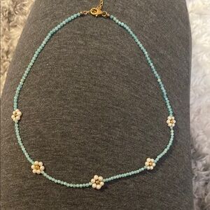 choker style light blue and pearl flower necklace